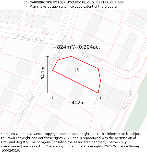 15, CARISBROOKE ROAD, HUCCLECOTE, GLOUCESTER, GL3 3QR: Plot and title map