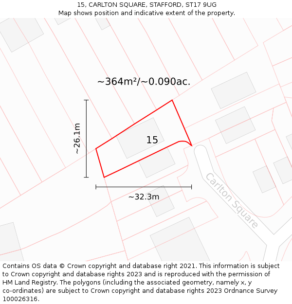 15, CARLTON SQUARE, STAFFORD, ST17 9UG: Plot and title map