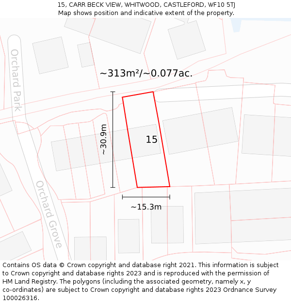 15, CARR BECK VIEW, WHITWOOD, CASTLEFORD, WF10 5TJ: Plot and title map