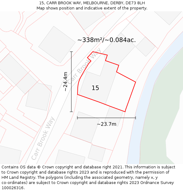 15, CARR BROOK WAY, MELBOURNE, DERBY, DE73 8LH: Plot and title map