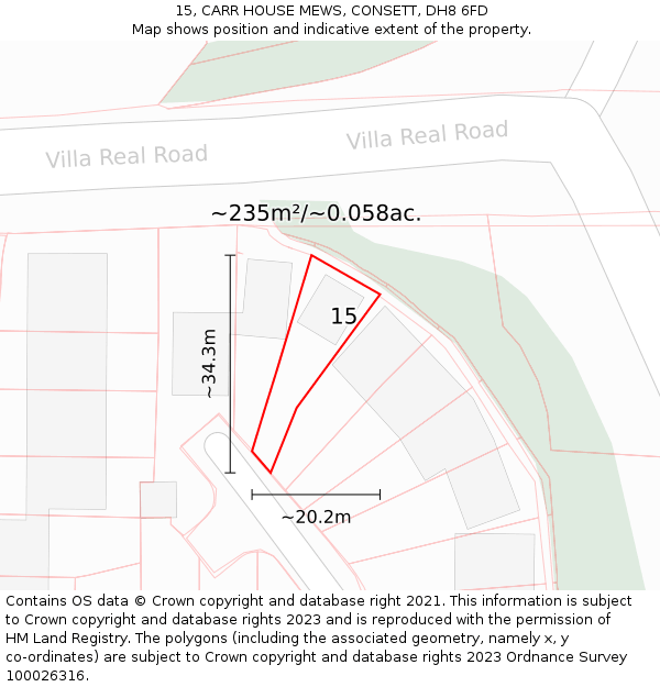 15, CARR HOUSE MEWS, CONSETT, DH8 6FD: Plot and title map