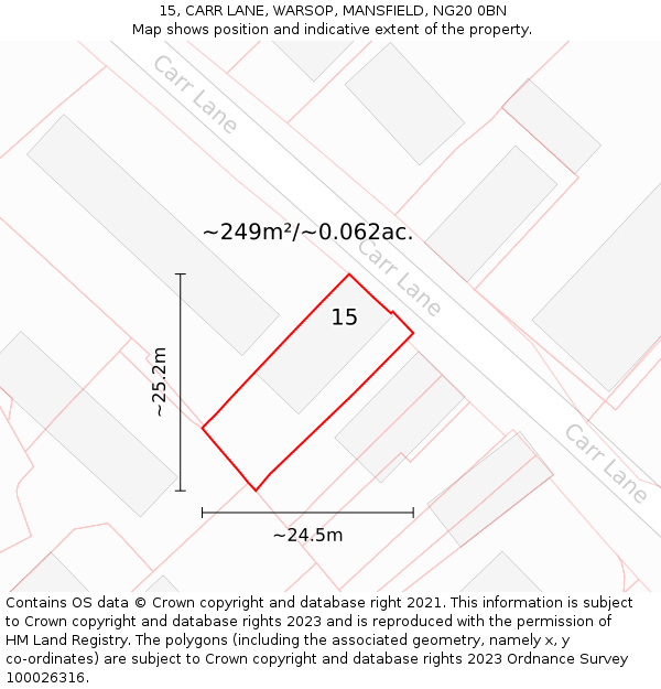 15, CARR LANE, WARSOP, MANSFIELD, NG20 0BN: Plot and title map