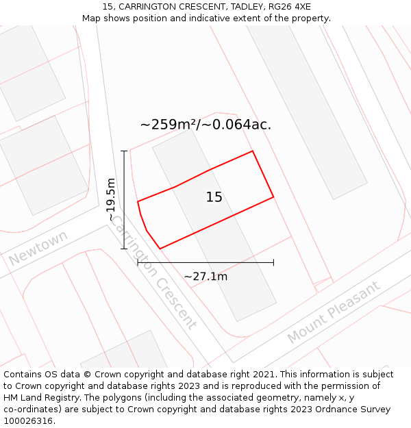 15, CARRINGTON CRESCENT, TADLEY, RG26 4XE: Plot and title map
