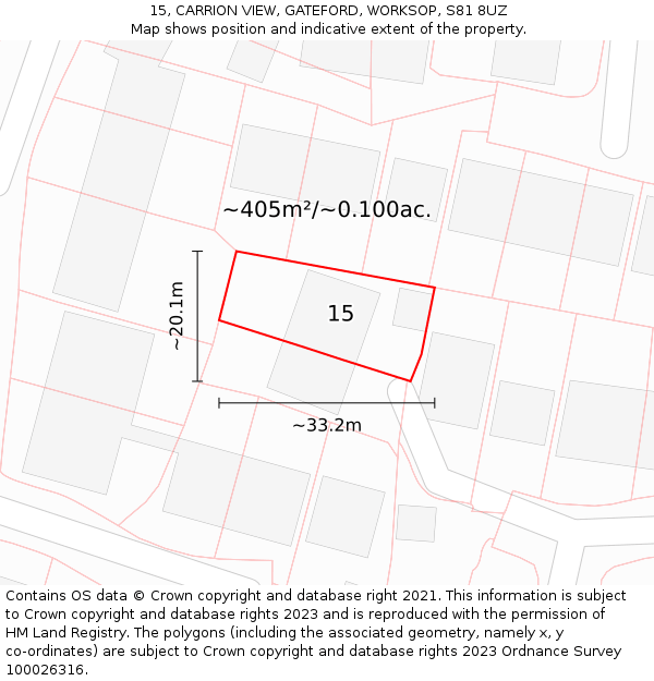 15, CARRION VIEW, GATEFORD, WORKSOP, S81 8UZ: Plot and title map