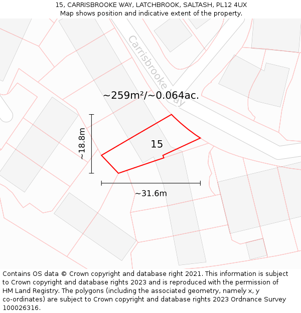 15, CARRISBROOKE WAY, LATCHBROOK, SALTASH, PL12 4UX: Plot and title map