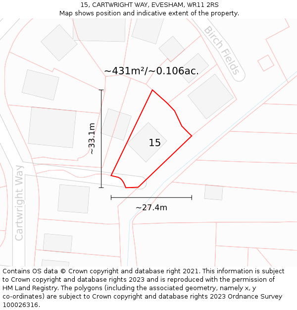 15, CARTWRIGHT WAY, EVESHAM, WR11 2RS: Plot and title map