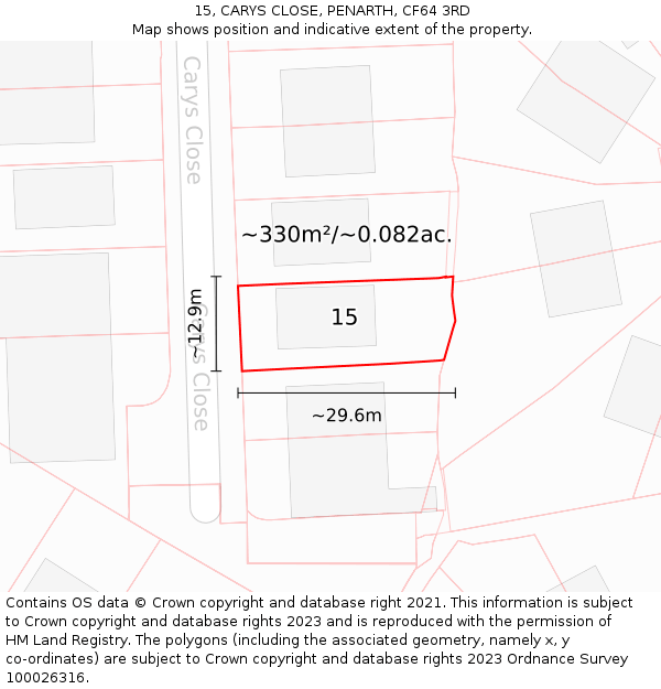 15, CARYS CLOSE, PENARTH, CF64 3RD: Plot and title map