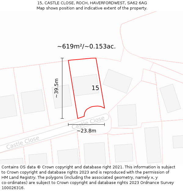 15, CASTLE CLOSE, ROCH, HAVERFORDWEST, SA62 6AG: Plot and title map