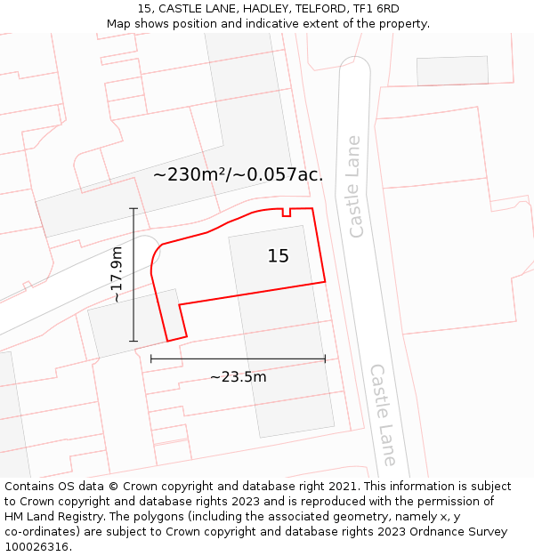 15, CASTLE LANE, HADLEY, TELFORD, TF1 6RD: Plot and title map