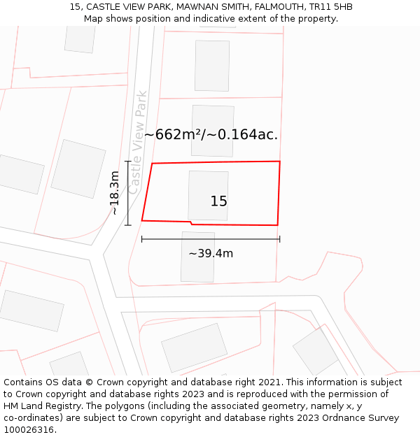 15, CASTLE VIEW PARK, MAWNAN SMITH, FALMOUTH, TR11 5HB: Plot and title map