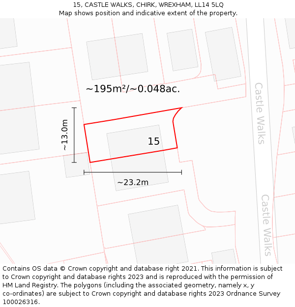 15, CASTLE WALKS, CHIRK, WREXHAM, LL14 5LQ: Plot and title map