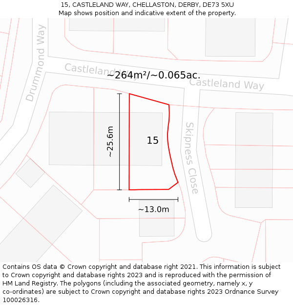 15, CASTLELAND WAY, CHELLASTON, DERBY, DE73 5XU: Plot and title map