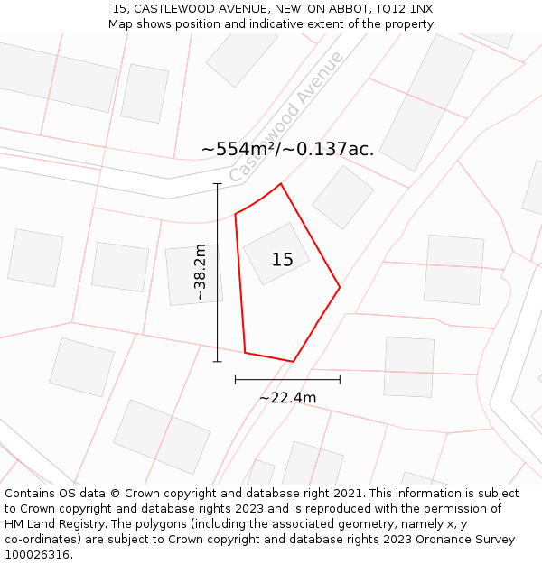 15, CASTLEWOOD AVENUE, NEWTON ABBOT, TQ12 1NX: Plot and title map