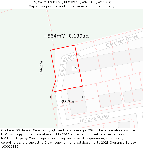 15, CATCHES DRIVE, BLOXWICH, WALSALL, WS3 2LQ: Plot and title map