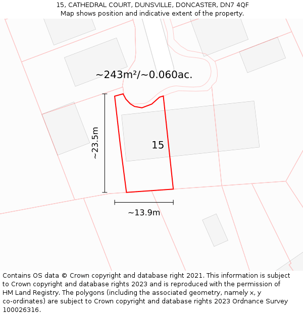 15, CATHEDRAL COURT, DUNSVILLE, DONCASTER, DN7 4QF: Plot and title map