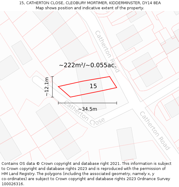 15, CATHERTON CLOSE, CLEOBURY MORTIMER, KIDDERMINSTER, DY14 8EA: Plot and title map