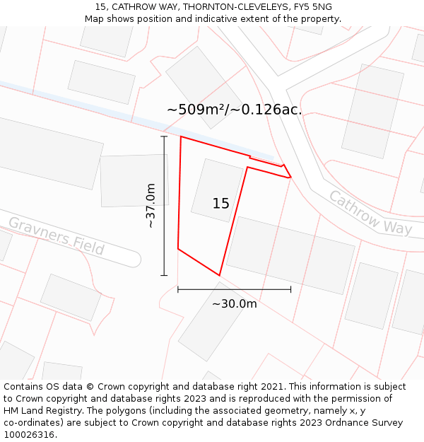 15, CATHROW WAY, THORNTON-CLEVELEYS, FY5 5NG: Plot and title map