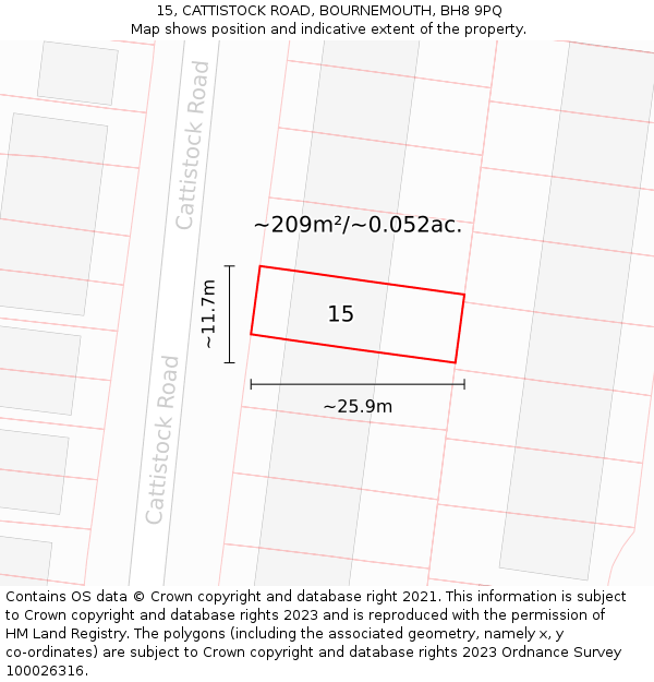 15, CATTISTOCK ROAD, BOURNEMOUTH, BH8 9PQ: Plot and title map