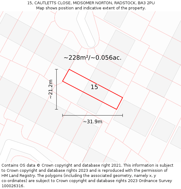 15, CAUTLETTS CLOSE, MIDSOMER NORTON, RADSTOCK, BA3 2PU: Plot and title map