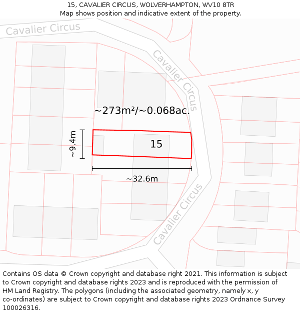 15, CAVALIER CIRCUS, WOLVERHAMPTON, WV10 8TR: Plot and title map