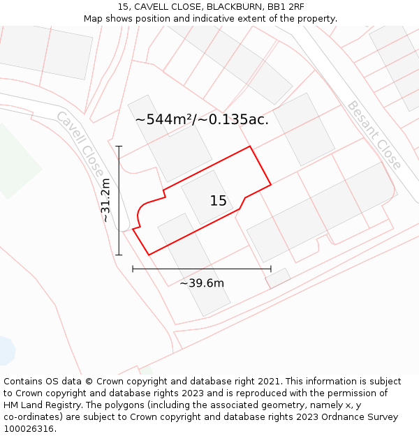 15, CAVELL CLOSE, BLACKBURN, BB1 2RF: Plot and title map