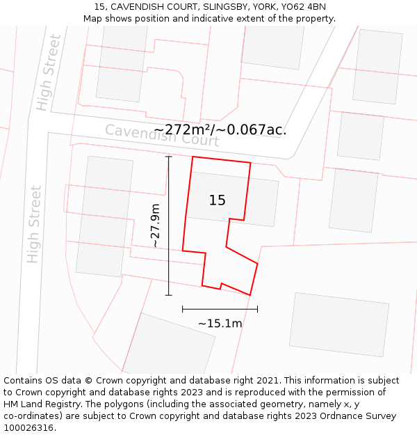15, CAVENDISH COURT, SLINGSBY, YORK, YO62 4BN: Plot and title map