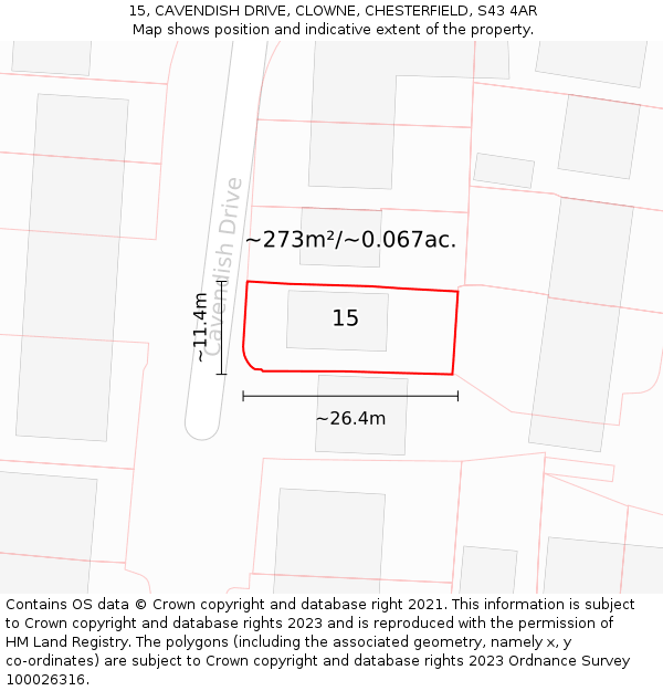 15, CAVENDISH DRIVE, CLOWNE, CHESTERFIELD, S43 4AR: Plot and title map