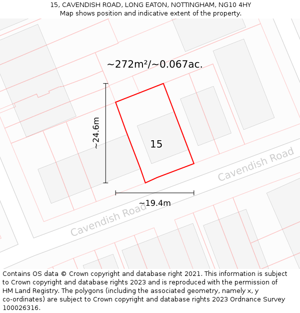 15, CAVENDISH ROAD, LONG EATON, NOTTINGHAM, NG10 4HY: Plot and title map