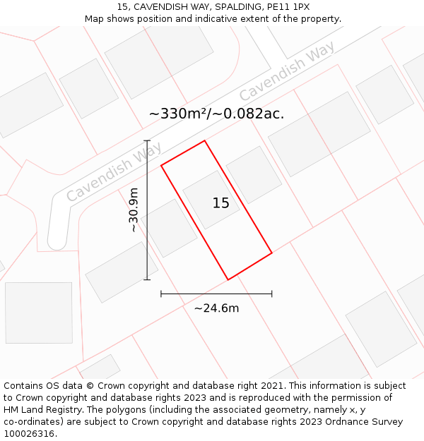 15, CAVENDISH WAY, SPALDING, PE11 1PX: Plot and title map