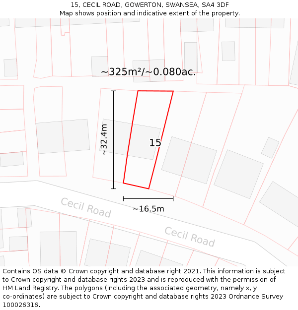 15, CECIL ROAD, GOWERTON, SWANSEA, SA4 3DF: Plot and title map