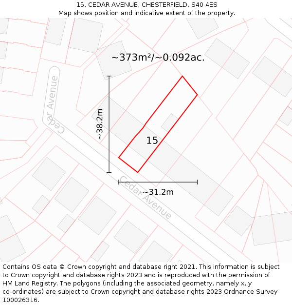 15, CEDAR AVENUE, CHESTERFIELD, S40 4ES: Plot and title map