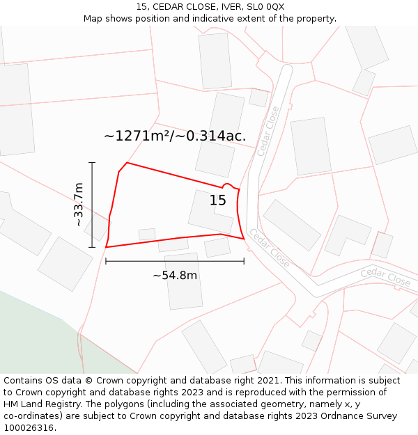 15, CEDAR CLOSE, IVER, SL0 0QX: Plot and title map