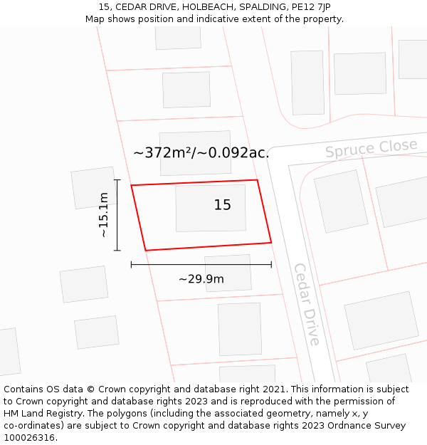 15, CEDAR DRIVE, HOLBEACH, SPALDING, PE12 7JP: Plot and title map