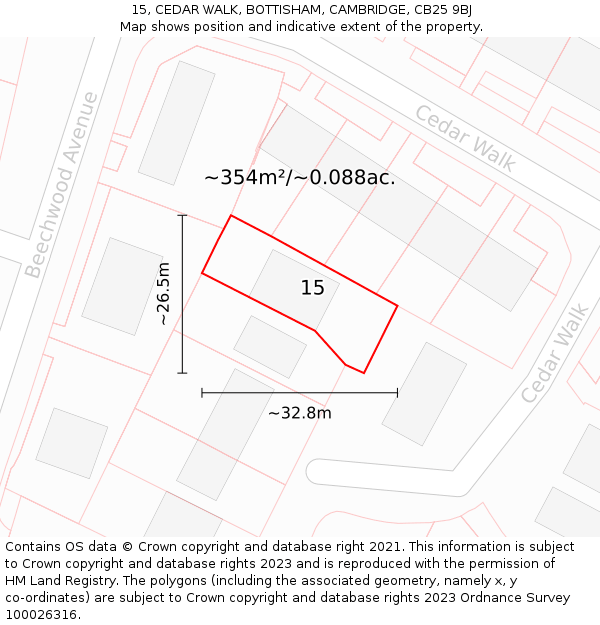 15, CEDAR WALK, BOTTISHAM, CAMBRIDGE, CB25 9BJ: Plot and title map