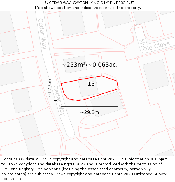 15, CEDAR WAY, GAYTON, KING'S LYNN, PE32 1UT: Plot and title map