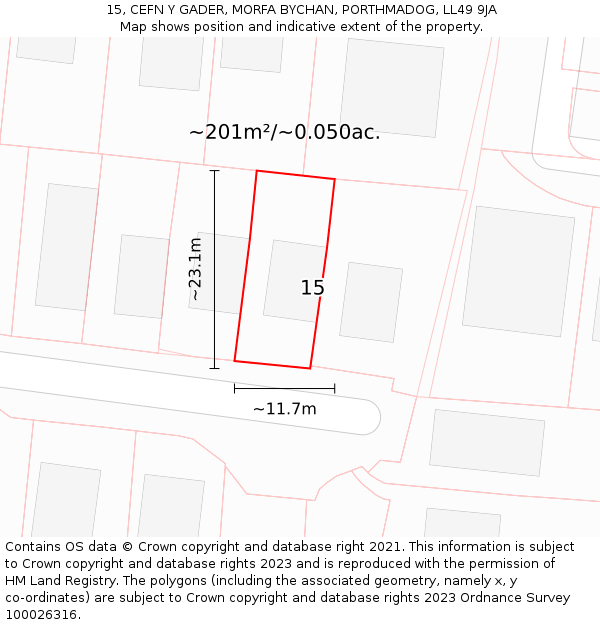 15, CEFN Y GADER, MORFA BYCHAN, PORTHMADOG, LL49 9JA: Plot and title map