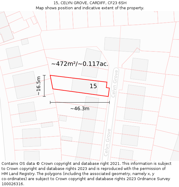 15, CELYN GROVE, CARDIFF, CF23 6SH: Plot and title map