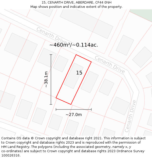 15, CENARTH DRIVE, ABERDARE, CF44 0NH: Plot and title map