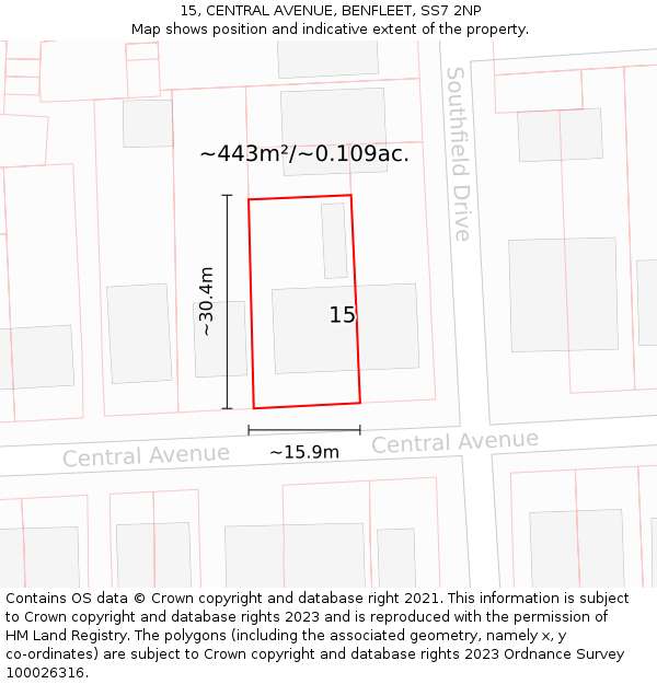 15, CENTRAL AVENUE, BENFLEET, SS7 2NP: Plot and title map