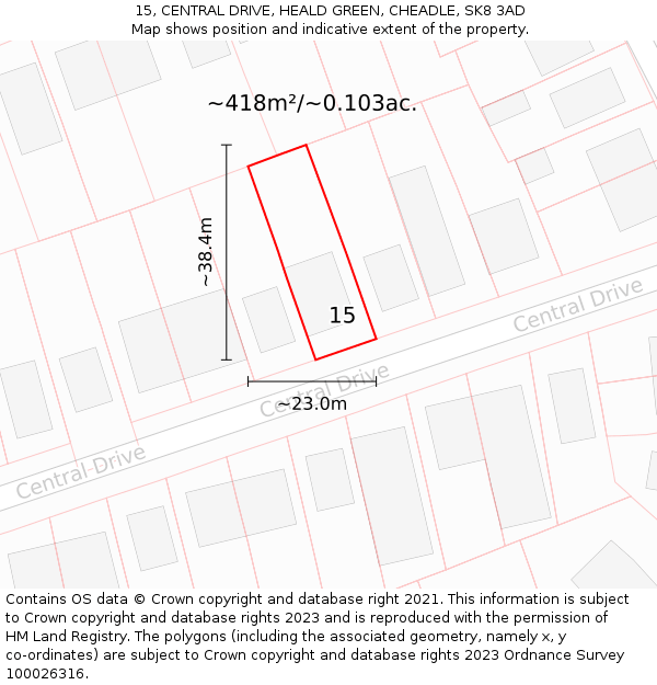 15, CENTRAL DRIVE, HEALD GREEN, CHEADLE, SK8 3AD: Plot and title map