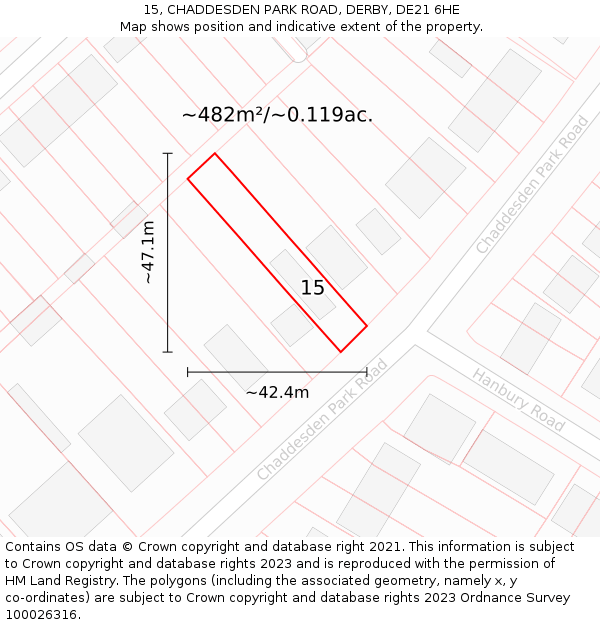 15, CHADDESDEN PARK ROAD, DERBY, DE21 6HE: Plot and title map