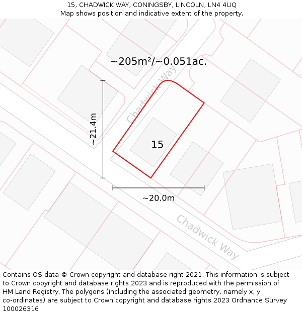 15, CHADWICK WAY, CONINGSBY, LINCOLN, LN4 4UQ: Plot and title map