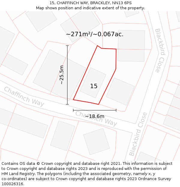 15, CHAFFINCH WAY, BRACKLEY, NN13 6PS: Plot and title map