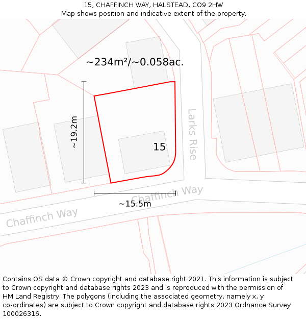15, CHAFFINCH WAY, HALSTEAD, CO9 2HW: Plot and title map