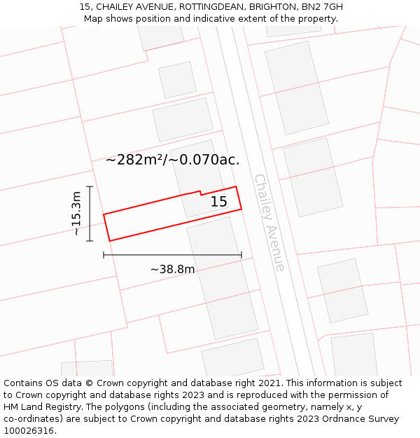 15, CHAILEY AVENUE, ROTTINGDEAN, BRIGHTON, BN2 7GH: Plot and title map