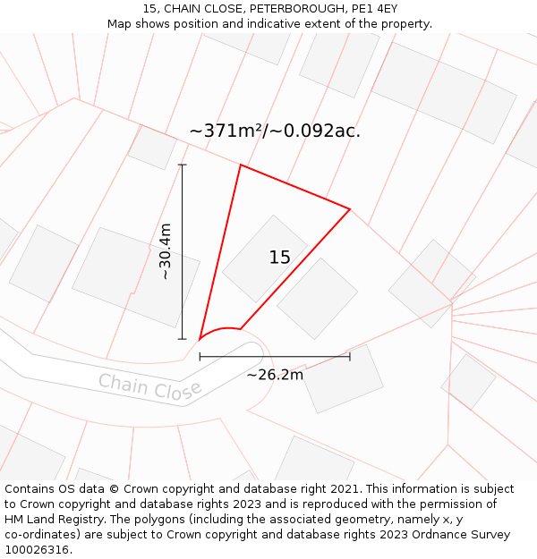 15, CHAIN CLOSE, PETERBOROUGH, PE1 4EY: Plot and title map