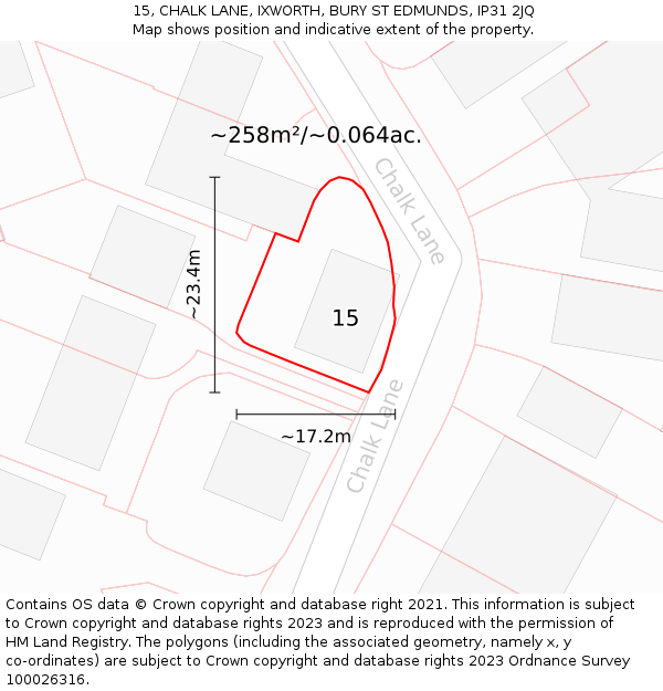 15, CHALK LANE, IXWORTH, BURY ST EDMUNDS, IP31 2JQ: Plot and title map