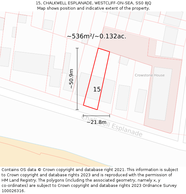 15, CHALKWELL ESPLANADE, WESTCLIFF-ON-SEA, SS0 8JQ: Plot and title map