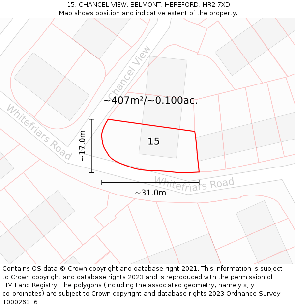 15, CHANCEL VIEW, BELMONT, HEREFORD, HR2 7XD: Plot and title map
