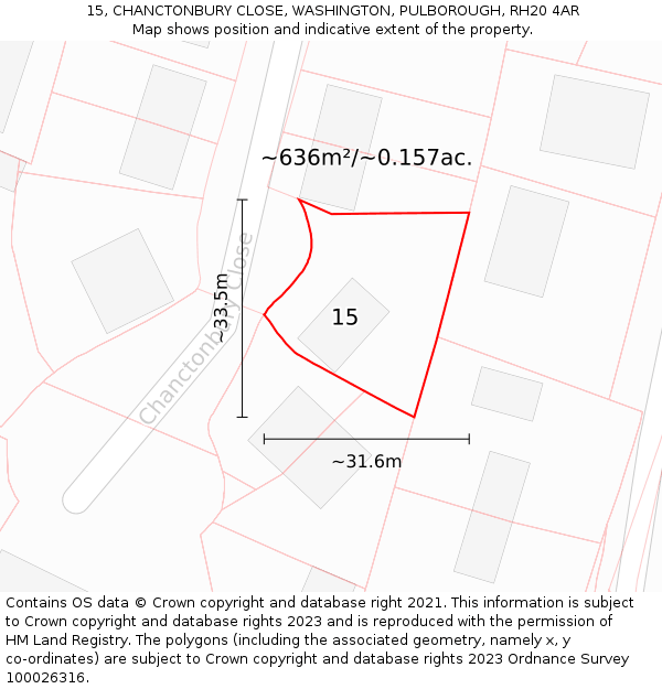 15, CHANCTONBURY CLOSE, WASHINGTON, PULBOROUGH, RH20 4AR: Plot and title map